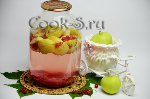 компот из яблок и красной смородины на зиму на 3 литровую банку