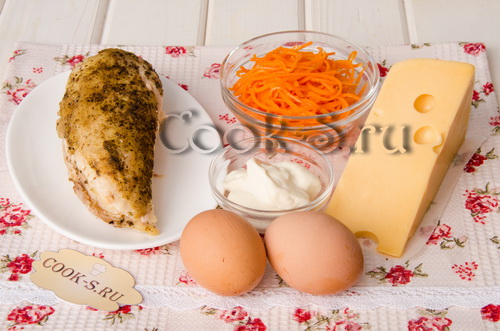 слоеный салат с корейской морковью и курицей - ингредиенты