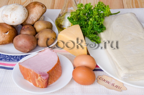 пирог с картошкой ветчиной и грибами - ингредиенты