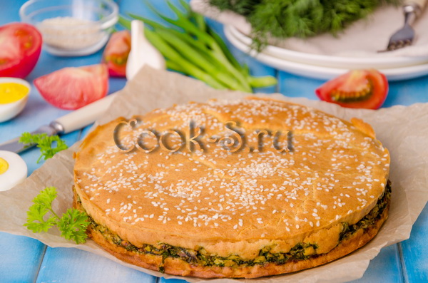 заливной пирог с зеленым луком и яйцом на сметане