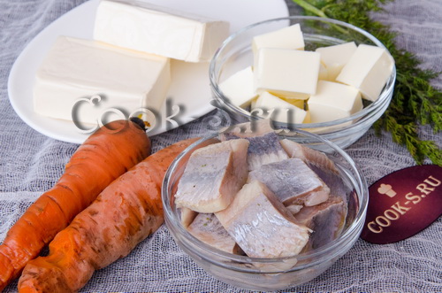 паштет из селедки с плавленным сыром и морковью - ингредиенты